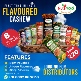 NutsMojo 8 Flavour Cashew Box | 240 Pouches / Box | 23% Distributor Margin |Barbecue, Peri - Peri, Hing jeera, Pani - Puri, Chilli Garlic, Cream & Onion, Tangy Tomato, Pizza Oregano | Offer Pack